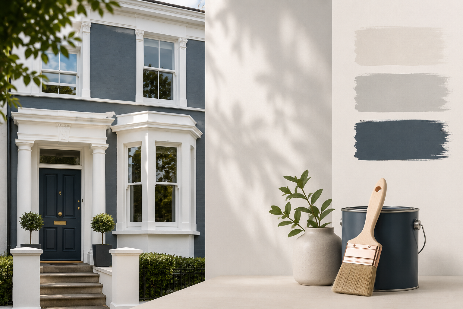 Painter cutting in along an architrave inside a London townhouse