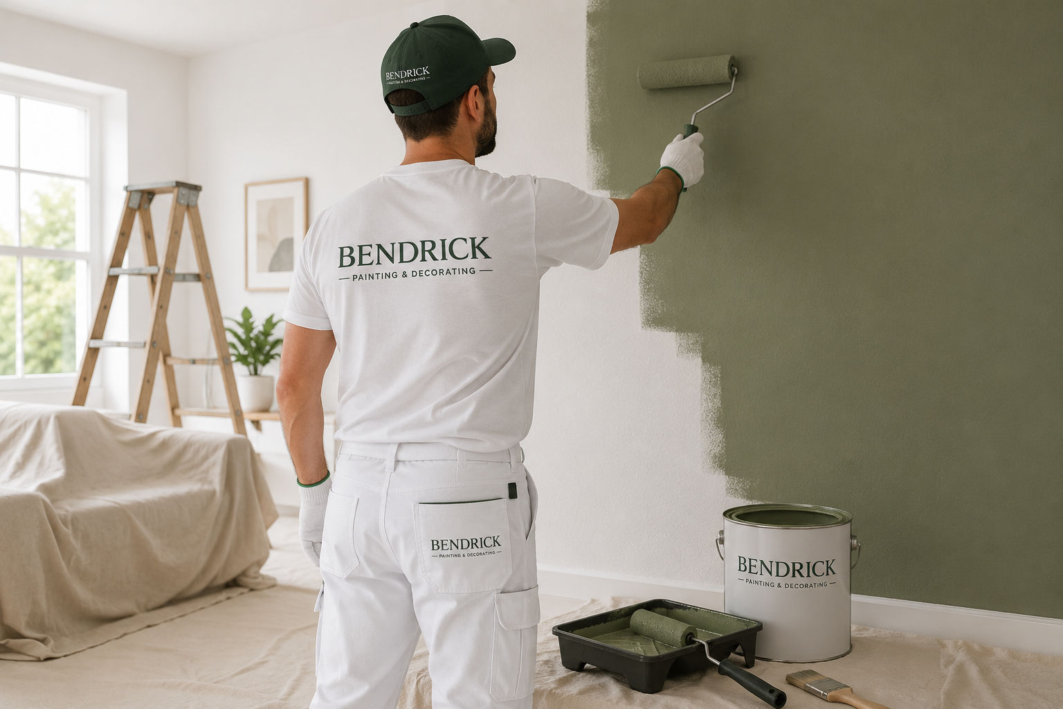 A senior Bendrick decorator mentoring a young apprentice on site